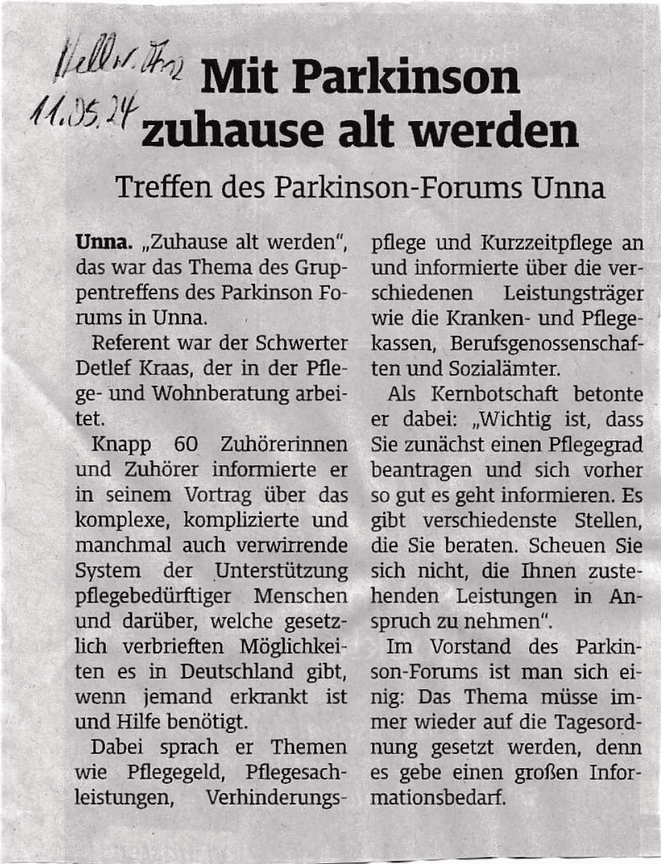 Mit Parkinson zuhause alt werden